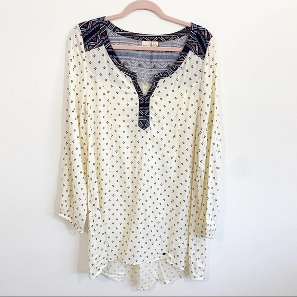 Roxy Tops - Roxy White Blue Boho Long Sleeve Tunic Dress